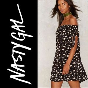 Nasty Gal off the shoulder short black floral dress